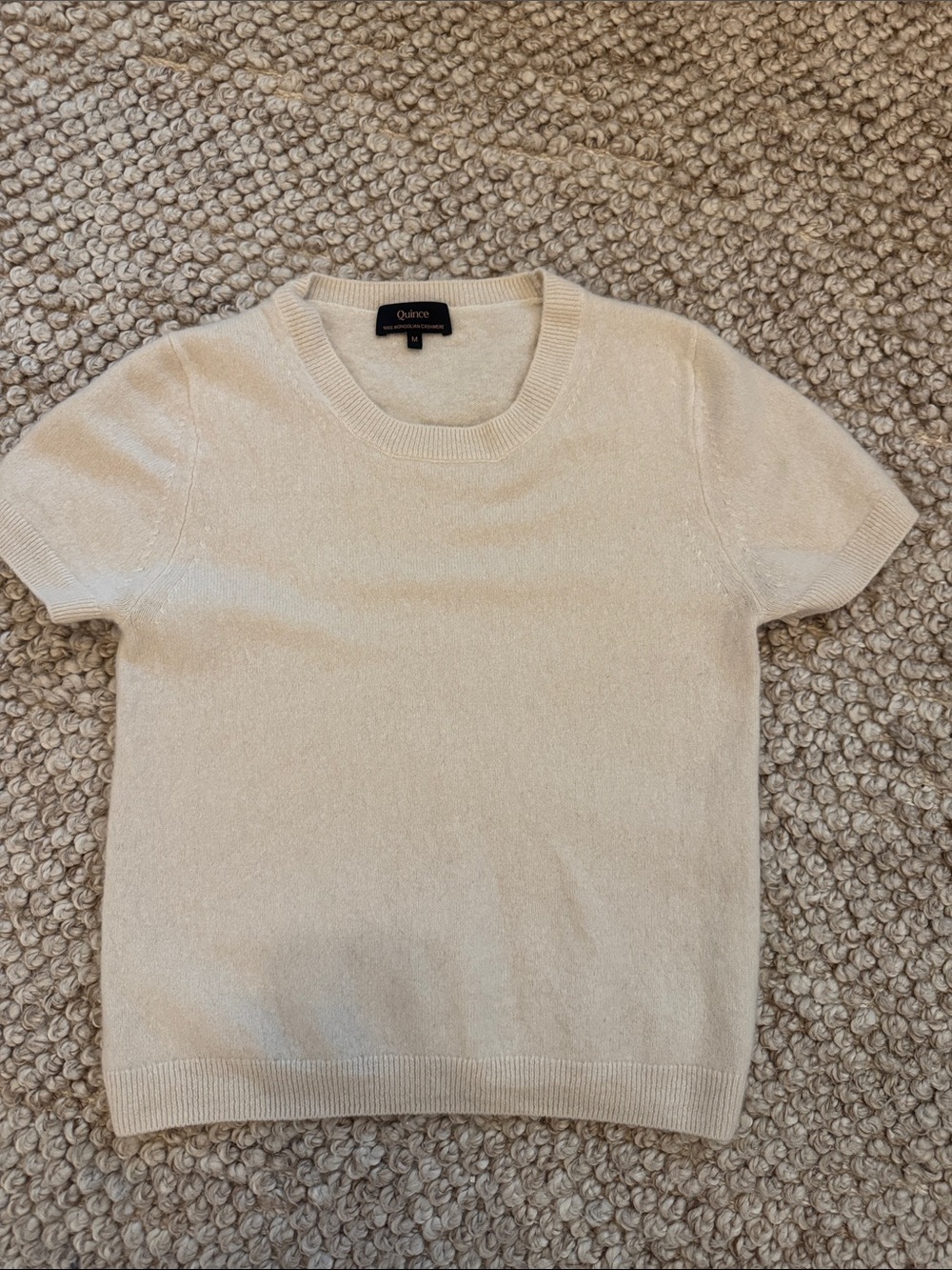 Quince Cream Short-Sleeve Crewneck Sweater